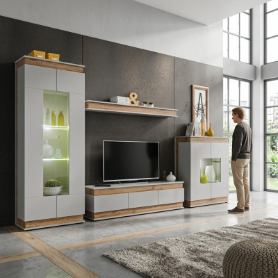 Mueble de TV gris de diseño en madera para salón 4 piezas