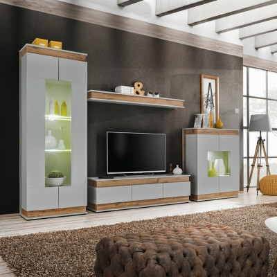 Mueble de TV gris de diseño en madera para salón 4 piezas