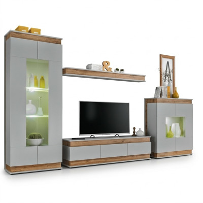 Mueble de TV gris de diseño en madera para salón 4 piezas
