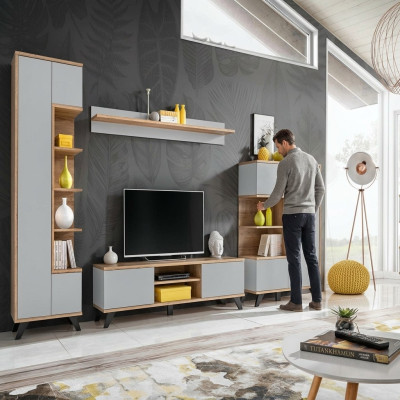 Juego de salón de lujo de 5 piezas, juego de muebles de madera para paredes de estar, soporte de TV nuevo.