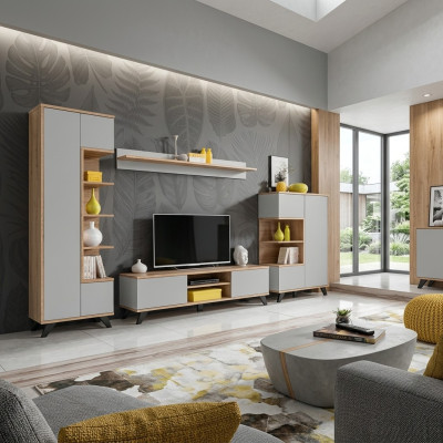Juego de sala: estantería, soporte de TV, estante de pared, paredes de sala, conjunto de muebles de madera de 4 piezas.