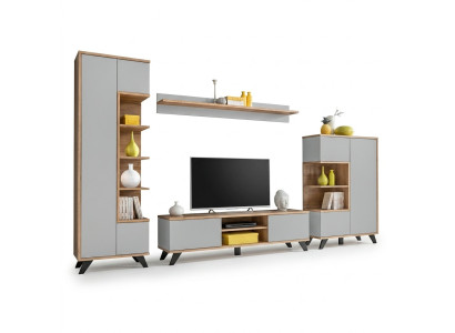 Juego de sala: estantería, soporte de TV, estante de pared, paredes de sala, conjunto de muebles de madera de 4 piezas.