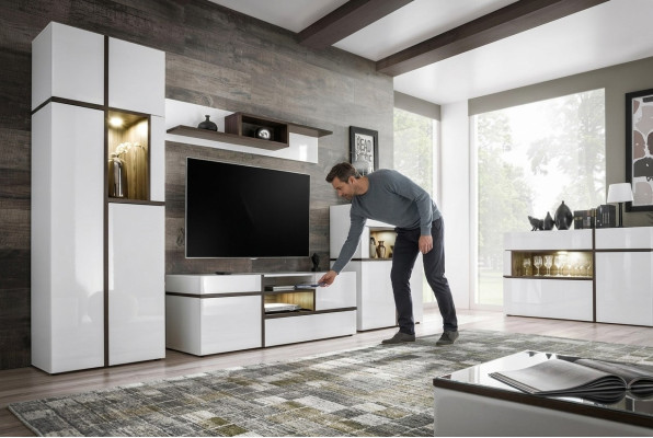 Juego de 5 piezas de muebles de sala de estar de madera modernos con soporte de TV, armario y paredes de sala de estar. Nuevo.