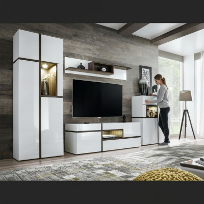 Conjunto de paredes modernas para sala de estar de 4 piezas en blanco de madera muebles armario soporte de TV