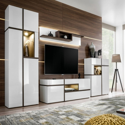 Conjunto de paredes modernas para sala de estar de 4 piezas en blanco de madera muebles armario soporte de TV
