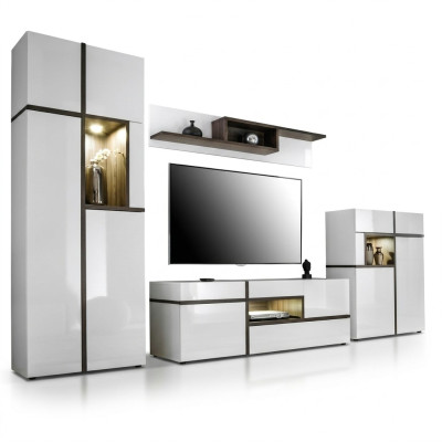 Conjunto de paredes modernas para sala de estar de 4 piezas en blanco de madera muebles armario soporte de TV