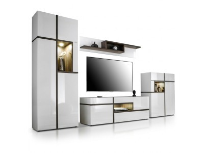 Conjunto de paredes modernas para sala de estar de 4 piezas en blanco de madera muebles armario soporte de TV