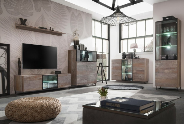 Diseño de pared de televisión, soporte de televisión, 2x vitrina, mueble bajo RTV, juego de mobiliario de 5 piezas.