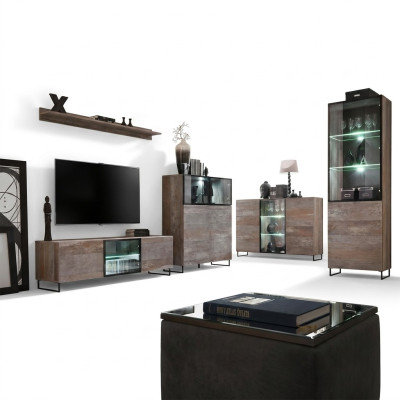 Diseño de pared de televisión, soporte de televisión, 2x vitrina, mueble bajo RTV, juego de mobiliario de 5 piezas.