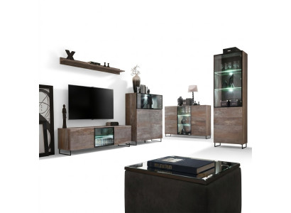 Diseño de pared de televisión, soporte de televisión, 2x vitrina, mueble bajo RTV, juego de mobiliario de 5 piezas.
