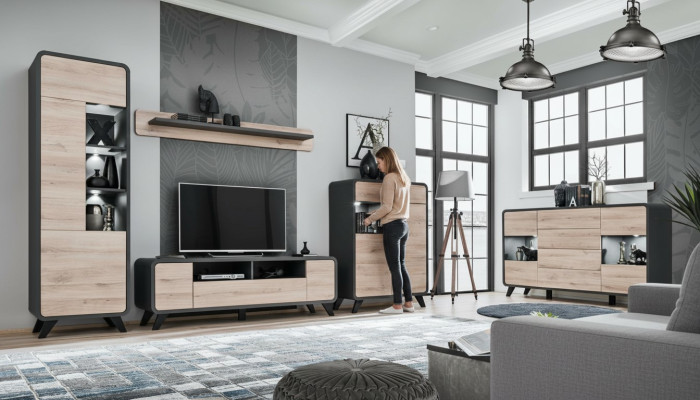 Conjunto de sala de estar de 5 piezas soporte de TV vitrina estante moderno muebles de madera