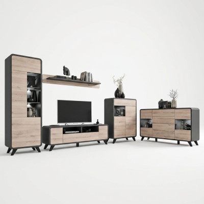 Conjunto de sala de estar de 5 piezas soporte de TV vitrina estante moderno muebles de madera