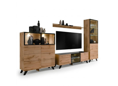 Sala de estar moderna, conjunto vitrina, cómoda, paredes de salón, soporte para TV, diseño nuevo.