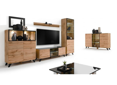 Conjunto de pared para sala de estar de lujo de 5 piezas, cómoda de sala de estar, soporte de TV, diseño de decoración.