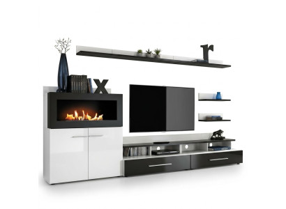 Mueble de salón con soporte para la TV, cómoda con chimenea integrada, muebles de diseñador modernos.