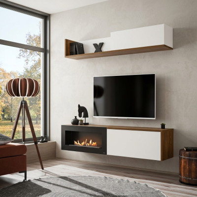 Soporte de TV para sala de estar con chimenea, estantería mural de pared, muebles de madera nuevos.