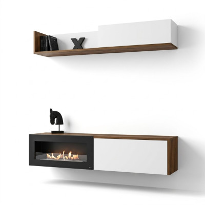 Soporte de TV para sala de estar con chimenea, estantería mural de pared, muebles de madera nuevos.
