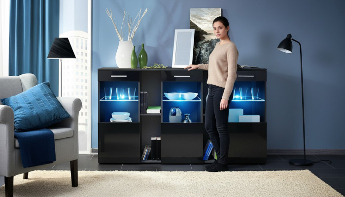 Mueble de diseño Sideboard negro para la sala de estar moderno de madera.