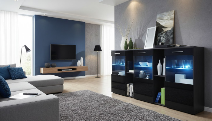 Mueble de diseño Sideboard negro para la sala de estar moderno de madera.