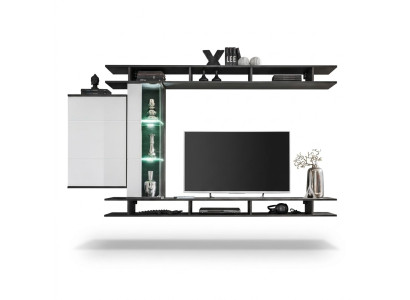 Mueble de salón moderno en gris, muebles de salón de diseñador en madera, armario de pared.