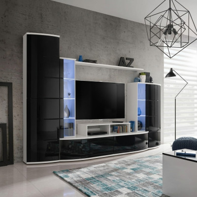 Mueble de salón de lujo en negro, conjunto de salonera con vitrina y soporte para TV, muebles de madera nuevos.