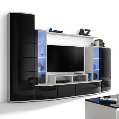 Mueble de salón de lujo en negro, conjunto de salonera con vitrina y soporte para TV, muebles de madera nuevos.