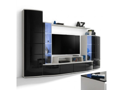 Mueble de salón de lujo en negro, conjunto de salonera con vitrina y soporte para TV, muebles de madera nuevos.
