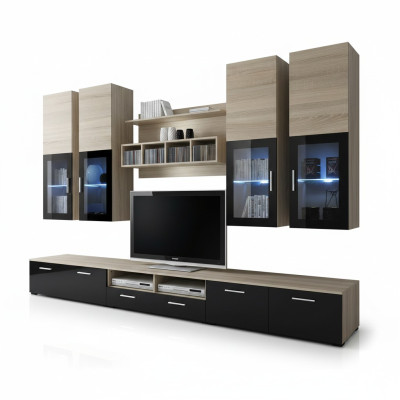 Sala de estar completa con diseño de soporte para TV, armario de pared, mueble de lujo, decoración de pared de sala, nuevo.