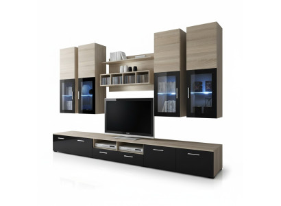 Sala de estar completa con diseño de soporte para TV, armario de pared, mueble de lujo, decoración de pared de sala, nuevo.
