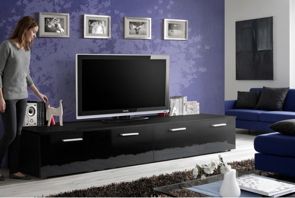 Mueble de televisión de diseñador para sala de estar moderna de lujo en madera.
