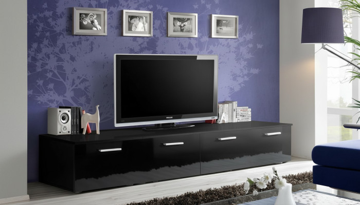 Mueble de televisión de diseñador para sala de estar moderna de lujo en madera.