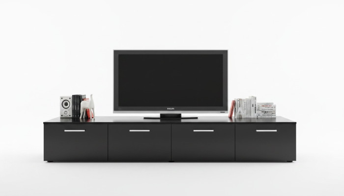 Mueble de televisión de diseñador para sala de estar moderna de lujo en madera.