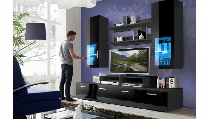 Mueble de pared de madera estilo moderno de lujo, muebles de sala de estar, armario de pared completo.