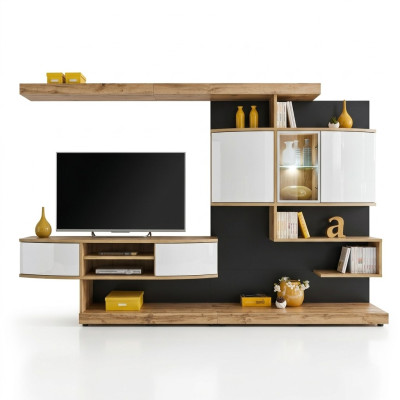 Mueble de pared marrón de lujo para sala de estar, diseño de sala de estar, soporte de TV de diseñador, muebles nuevos.