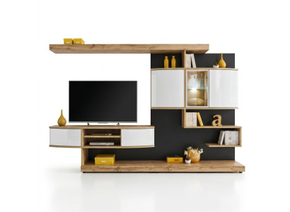 Mueble de pared marrón de lujo para sala de estar, diseño de sala de estar, soporte de TV de diseñador, muebles nuevos.
