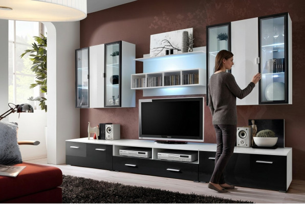 Modernas paredes de diseño Soporte de TV de madera Muebles de sala de estar Instalación de TV