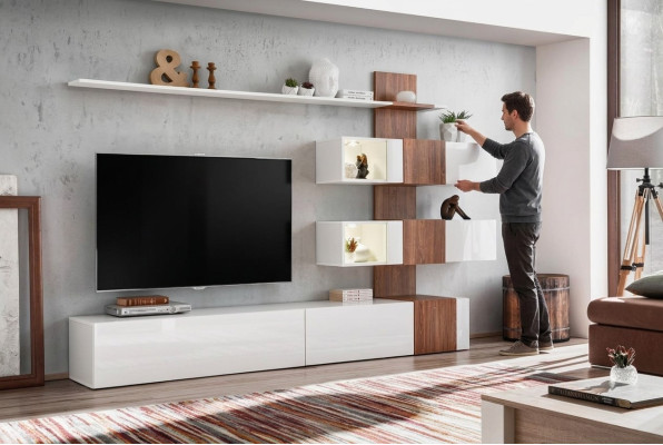 Moderno conjunto de pared de lujo decoración sala de estar diseño soporte de TV estantes de pared.