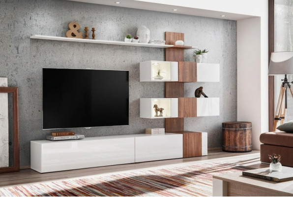 Moderno conjunto de pared de lujo decoración sala de estar diseño soporte de TV estantes de pared.
