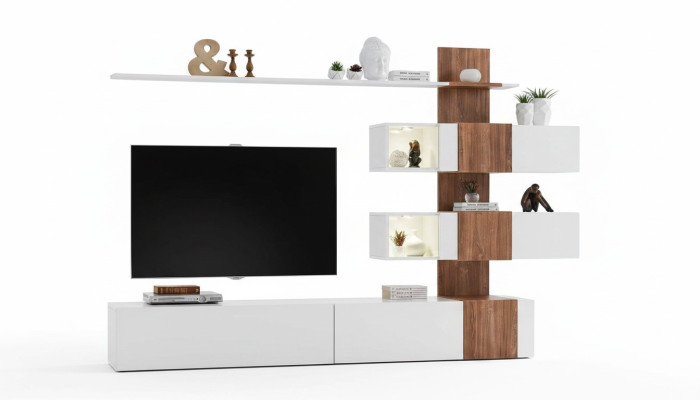 Moderno conjunto de pared de lujo decoración sala de estar diseño soporte de TV estantes de pared.