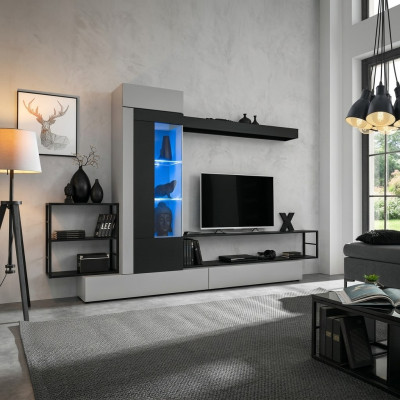 Moderno diseño de pared para televisión de madera con estantes de pared, mobiliario de lujo para la sala de estar.
