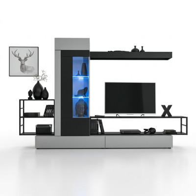 Moderno diseño de pared para televisión de madera con estantes de pared, mobiliario de lujo para la sala de estar.