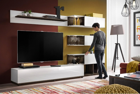 Mueble de pared estante de diseño soporte de TV estante sala de estar decoración de madera