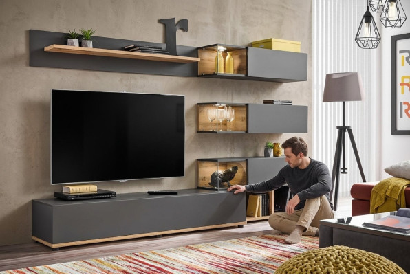 Mueble de salón de lujo estante de pared estante de sala de estar soporte de TV moderno diseño de madera diseñador.