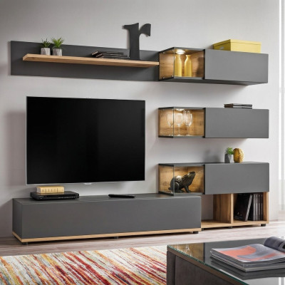 Mueble de salón de lujo estante de pared estante de sala de estar soporte de TV moderno diseño de madera diseñador.