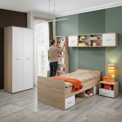 Conjunto de habitación infantil completo, mesita de noche, cama de diseñador moderno, armario.