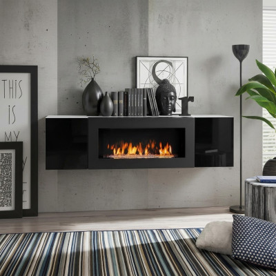 Armario de diseño para salón con chimenea muebles de madera moderna