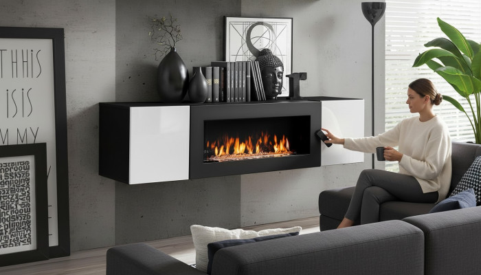 Armario empotrado con chimenea muebles de salón de lujo