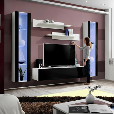 Juego de sala de lujo 5 pz. vitrina suspendida moderna soporte de TV negro