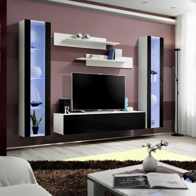 Juego de sala de lujo 5 pz. vitrina suspendida moderna soporte de TV negro