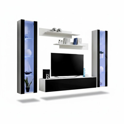 Juego de sala de lujo 5 pz. vitrina suspendida moderna soporte de TV negro